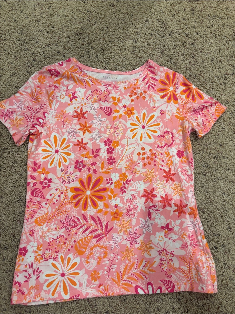 Talbots Pink Orange Floral Short-Sleeve Tee